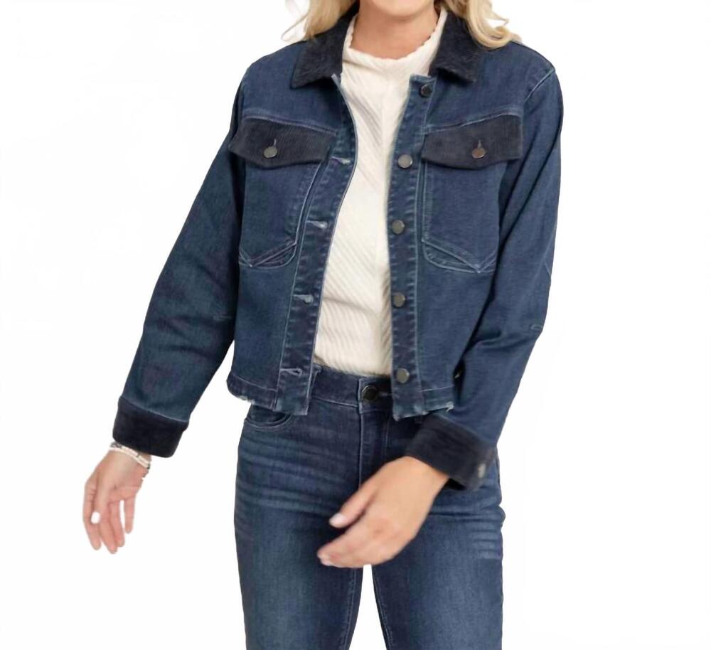 NEW MAC & ME corduroy contrast denim jacket in indigo